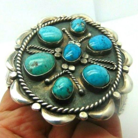 Sterling Silver Turquoise Navajo Zuni Bracelet - Picture 4 of 6